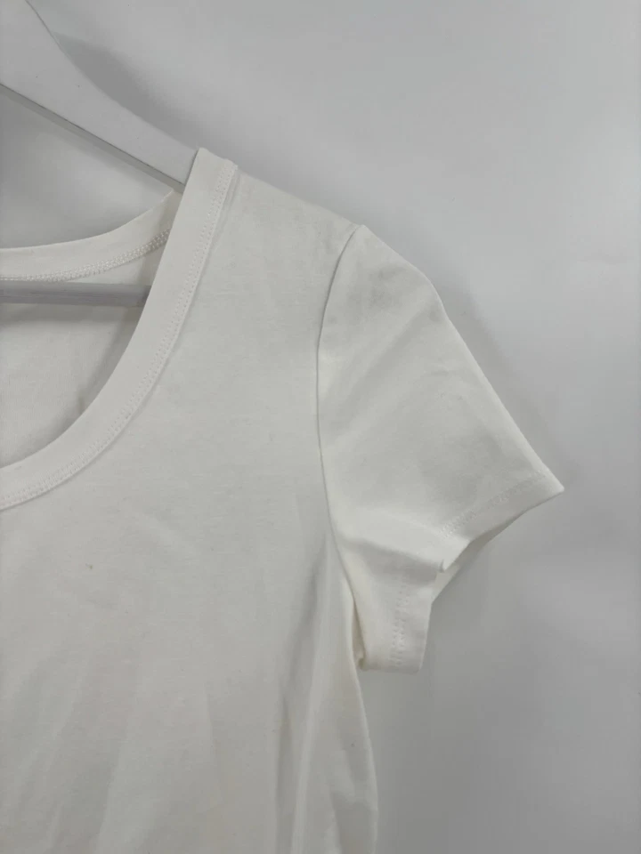 Lafayette 148 T-Shirt Womens Medium White Short Sleeves Sheer Scoop Neck Cotton - Image 2 of 4