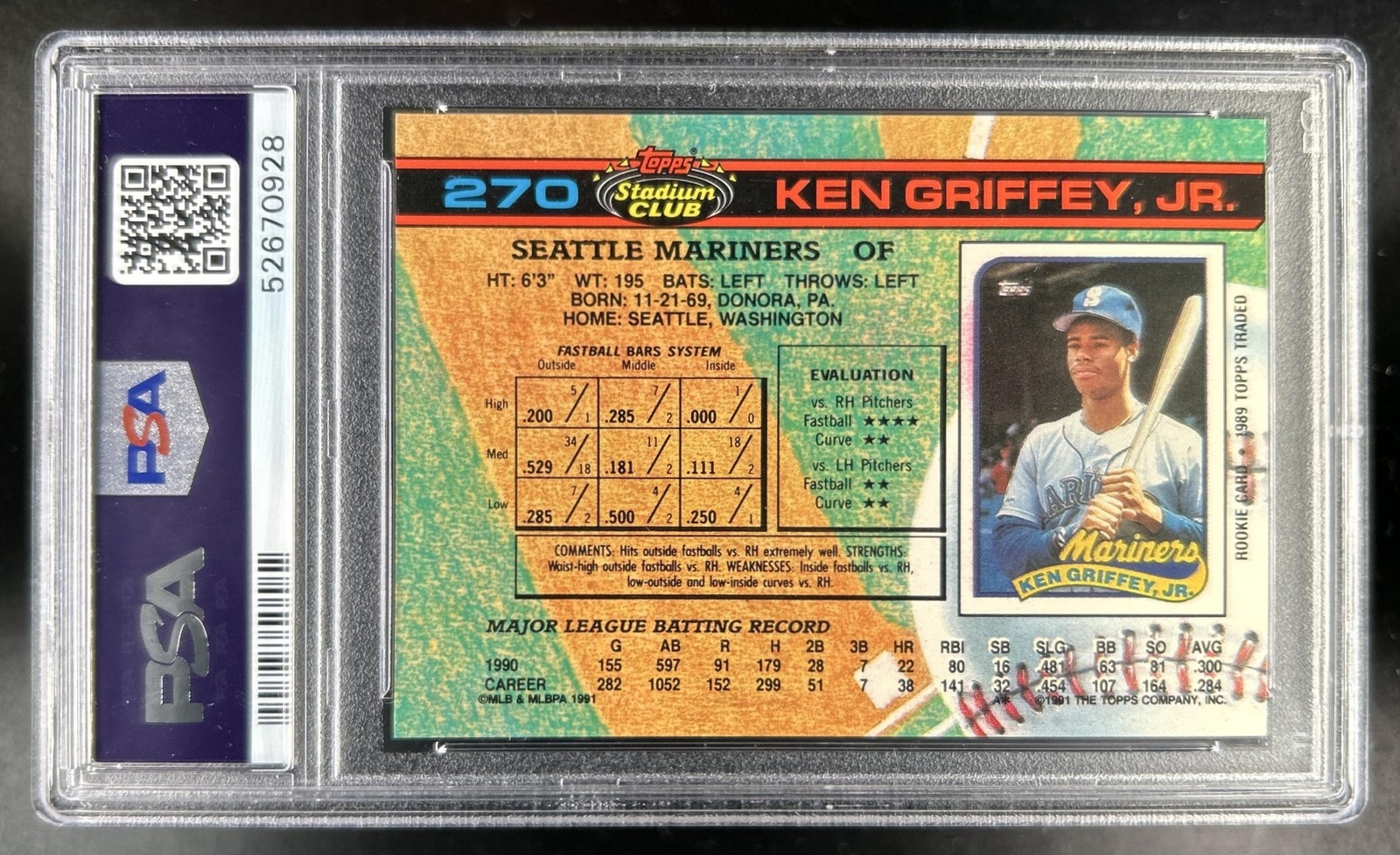 1991 Topps Stadium Club Ken Griffey Jr. #270 Mariners PSA 10 GEM MINT view 2