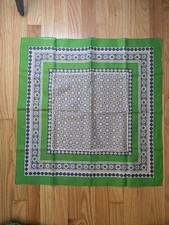 vintage 70s mod retro hair neck scarf groovy green flowers 24" square geometric