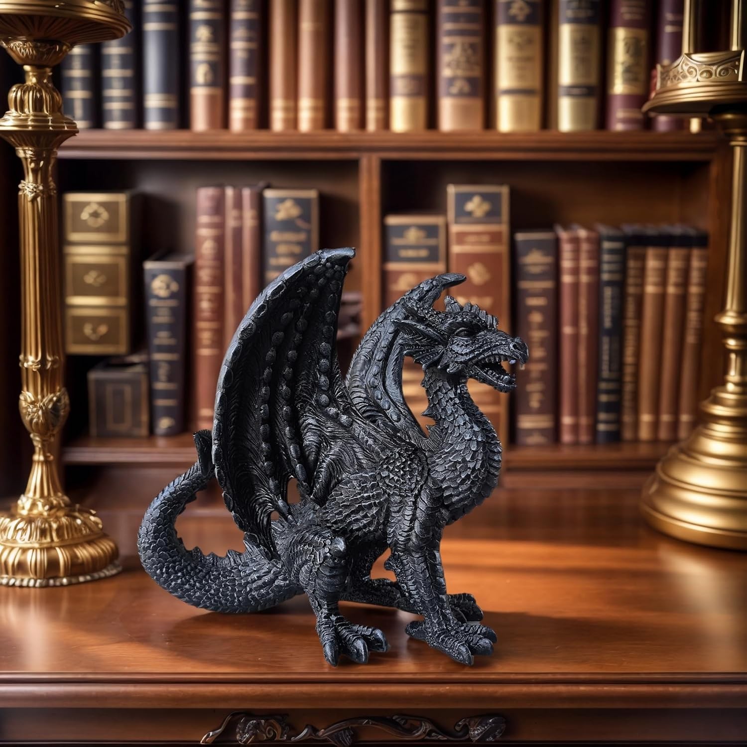 Gothic-Themed Dark Dragon Statue Figurine 8'' Long Majestic Dragon Medieval Myth