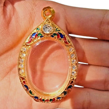 Amuleto Buddha tailandese cornice vuota oro micron ciondolo astuccio gioielli 2,7x3,6 cm