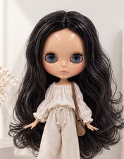 Blythe Doll 12  black wavy long Hair tan skin matte face nude Jointed Doll