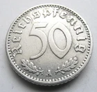 (521) GERMAN 3rd REICH 1939 A  -  50  REICHSPFENNIG WWII COIN