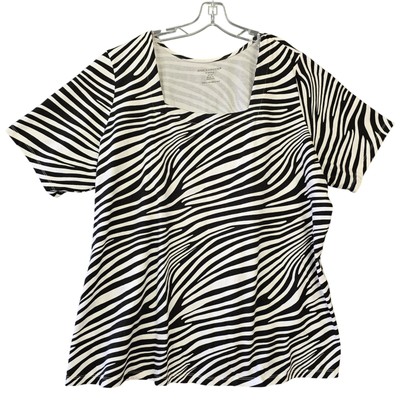 Jessica London Black White Shirt Preppy Zebra Tee Short Sleeve Women Size 30 Top