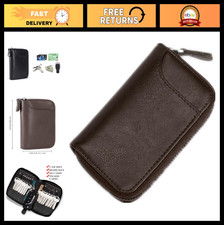 Large Zipper Leather Car Key Case Organizer Wallet - 16 Hook Key Holder Brown