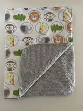 CIRCO BABY BLANKET GRAY SHERPA  LION MONKEY CROCODILE ELEPHANT GIRAFFE  D1