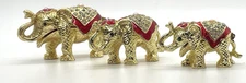Elephant Metal Jeweled Trinket Box Set of 3 Goldtone Enamel Rhinestones Hinged