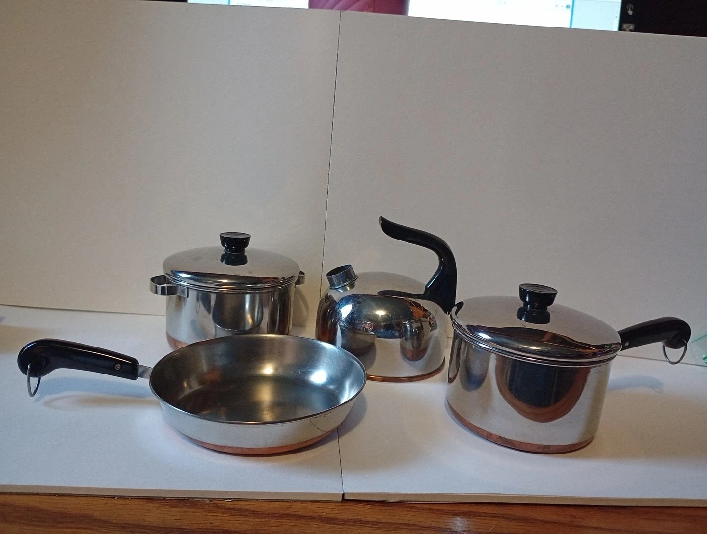 Kids Pot Pans Set, Lids and TeaPot RevereWare CopperClad Bottomd Stainless Steel