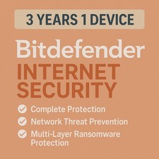 Bitdefender Internet Security 2026 - 3 Years For 1 Windows PC  Daily VPN