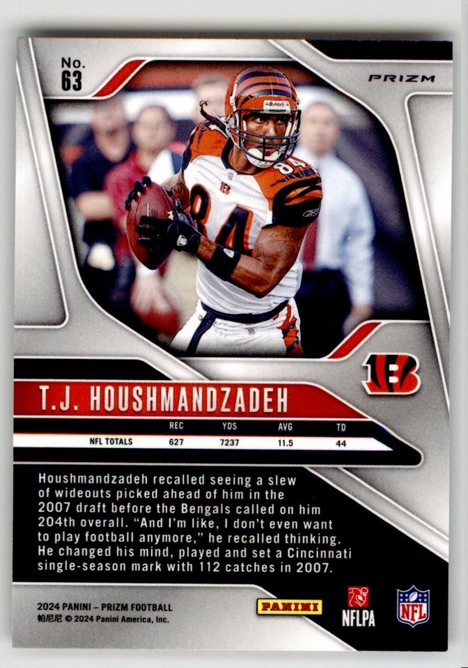 T.J. Houshmandzadeh 2024 Panini Prizm Orange Ice 63 Cincinnati Bengals ...