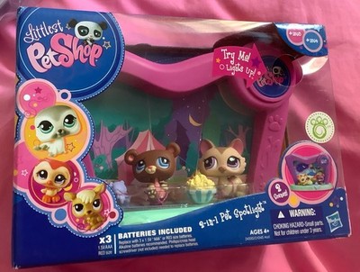 Hasbro Littlest Pet Shop 2 Szenen. Bär £ Katze, 2-in-1 Haustier Strahler. #1583 1584