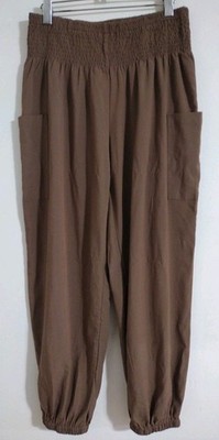 DOKOTOO Mocha Brown Textured Fabric Harem Style Beach Pants  sz L 29X26 C264