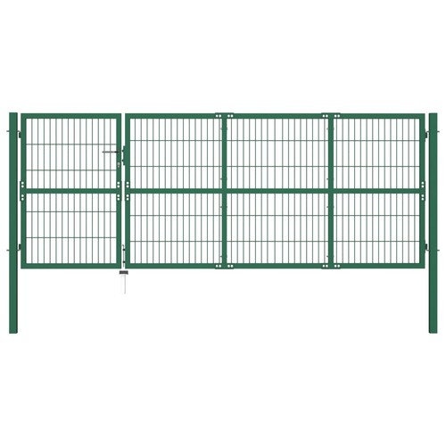 Tuinpoort met Palen 350x100 cm Staal Groen Tuinhek Tuindeur Hek Poort vidaXL - Afbeelding 4 van 29