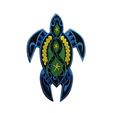 Fancy Blue Turtle Embroidered Iron On Patch - Cute Sea Box Animal 100-H
