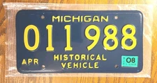 Vintage MICHIGAN HISTORIC VEHICLE License Plate Chevrolet Ford Mopar Rat Rod
