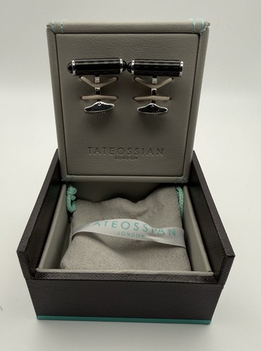 Tateossian London Black Carbon Fibre Cylinder Cufflinks Boxed 1 End Cap Missing