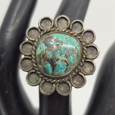 Beautiful Stone Navajo Old Pawn Vintage Sterling Silver Turquoise Ring Size 5