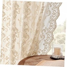 Lace Curtains - 84 Inch Long, 2 Panel Vintage 52"W x 84"L Pack of 2 Beige