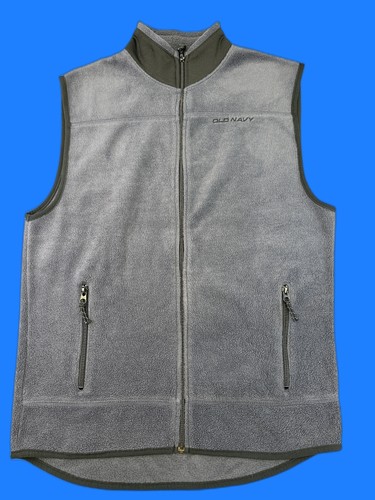 Old Navy Full Zip Fleece Lined Vest Mens 16 XL Gray Mock Neck Sleeveless Pockets