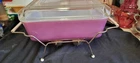 Vintage Agee Crown Pyrex Plum Cob 400 Casserole,  RARE With Lid & Stand