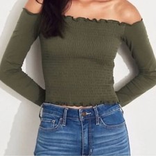 Hollister Smocked Off  The  Shoulder  Long  Sleeve  green