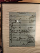 Cincinnati Reds Game Used Lineup Card Signed By Bob Boone 03