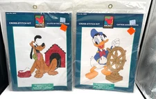 Two (2) New Disney Cross-Stitch Mickey Unlimited Kits: Pluto - Donald *NOS*