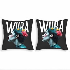 Set of 2 Decorative Throw Pillow Covers 18x18in - Serene Blue Woman Portrait