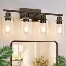 4 Light Bathroom Fixtures Oil-Rubbed Bronze Vanity Lights W/ Clear Glass Shades