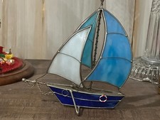Stained Glass Blue and White Sailboat