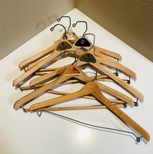 Collection of 5 Wood Suit Jacket and Pant Hangers Branded Retro Farmhouse Indust