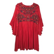 NEW Umgee Womens Embroidered Boho Bliss Bell Sleeve Dress Size 1XL Bohemian