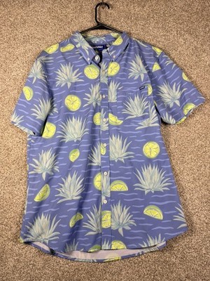 Chubbies Mens Large Button Down Shirt Blue Agave Lime Tequila Short Sleeve 