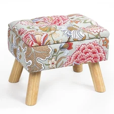 Square Storage Ottoman with Sturdy Wood Legs, Tufted Upholstered Footstool 14...