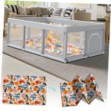 74"  50" Large Baby Playpen, Baby Playard for Babies and 74 50 IN MAT Grey