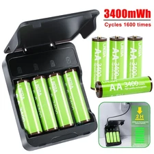8PCS 3400mWh AA 1.5V Rechargeable Lithium Batteries with Fast USB C Charger Box