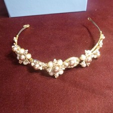Elegant Pearl covered Gold Head Band by Jessica McClintock Wedding - EUC