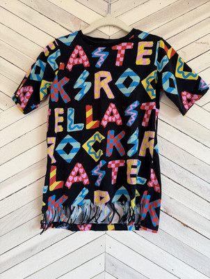Stella McCartney Kids Logo Print Tshirt Dress with fringe front hem Size 5