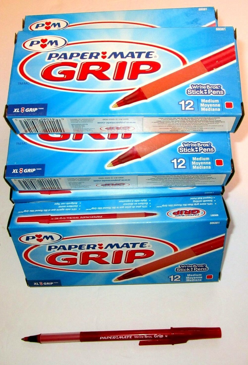 BACK TO SCHOOL Lot of 2 Paper Mate XL Grip Pack of 12 Med. Pens 1.0mm RED  Ink | eBay