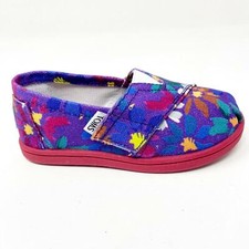 Toms Classics Daisy Purple Tiny Toddler Slip On Casual Canvas Flat Shoes
