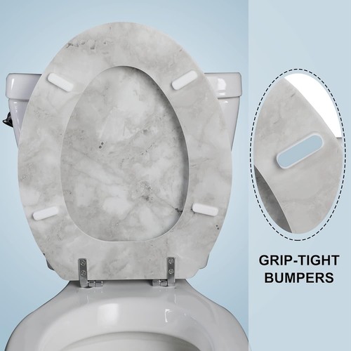 Asiento de inodoro de mármol alargado asiento de inodoro de madera natural con bisagras de aleación de zinc,... - Imagen 5 de 8