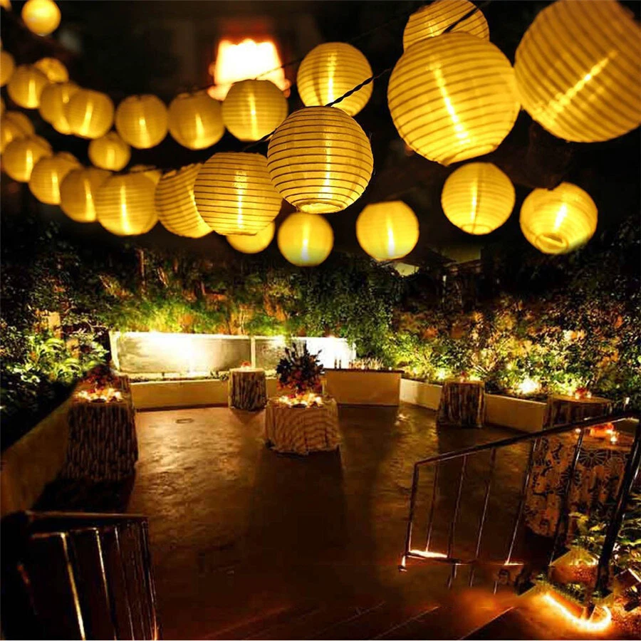 LED Solar Power Chinese Lantern Fairy String Lights Garden