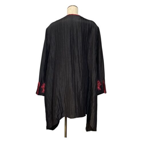 CITRON Santa Monica Black Linen Silk Kimono DusterJacket Embroidered Asian 3X - Picture 2 of 22