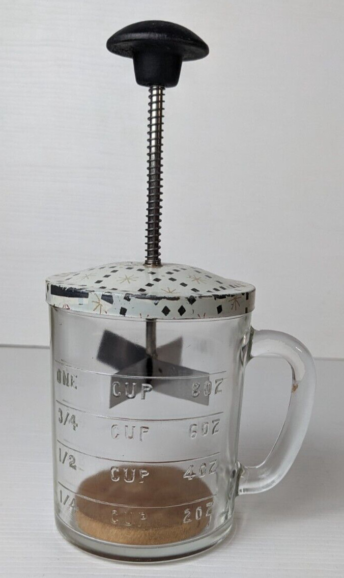 Vintage Blue Stars Anchor Hocking Glass Cup Androck Metal Food Nut Chopper