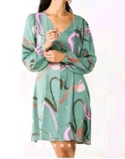 Nine West Mini Dress Size Large Long Sleeve Green Abstract Print Tie New Tags 