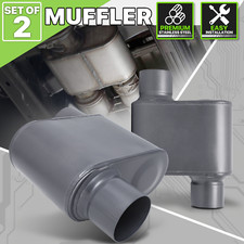 Pair Of Grey 2.25offset Inletoutlet Race Performance Chambered Exhaust Muffler