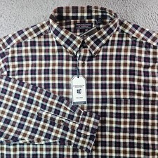 NWT Roundtree  Yorke Portuguese Flannel Shirt Men 3XT White Blue Brown Plaid