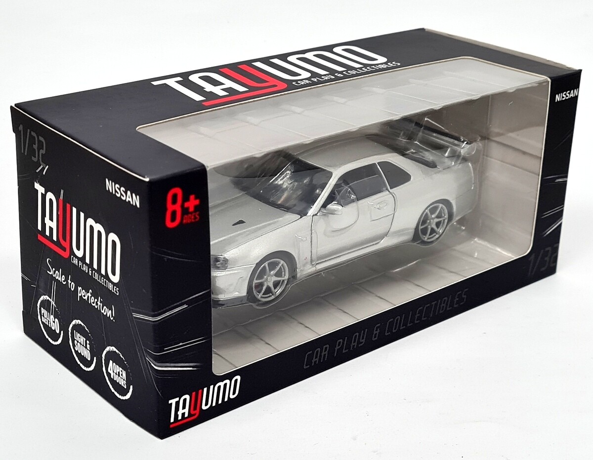 Tayumo 1/32 Nissan Skyline GT-R R34 V-Spec II Silver Diecast model