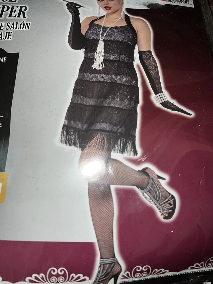 Flapper de renda ~ Fantasia feminina adulta de Halloween 5 peças era 1920 ~ M - Imagem 3 de 4