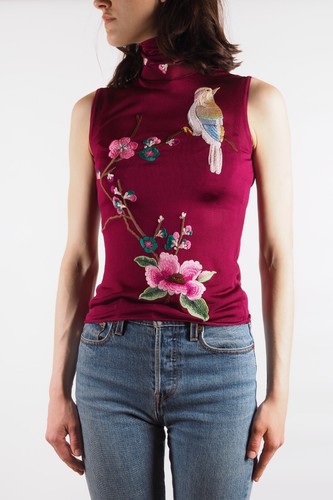 Christian Dior Vintage 2003 Embroidered Floral Bird Sleeveless Top US 6 / F 38 - Picture 3 of 13